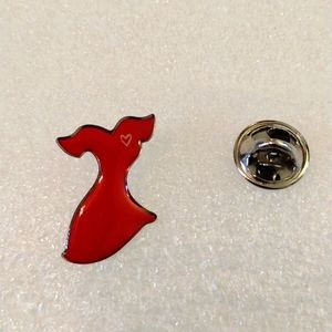 Beautiful faux silver enamel painted red dress lapel pin brooch.
